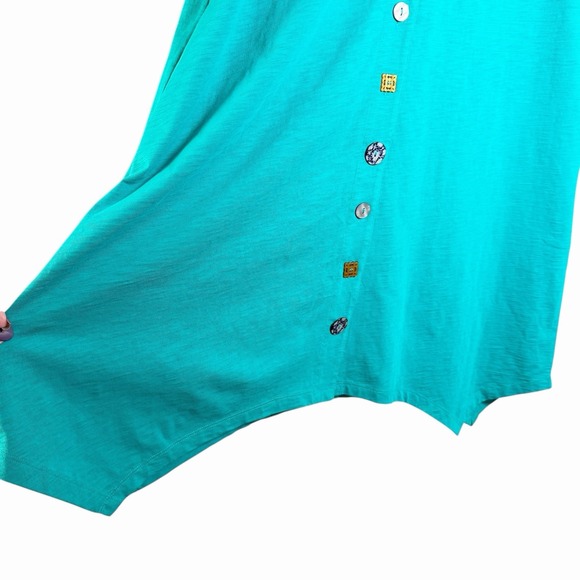 Soft Surroundings Danielle Button Dress XL Teal Asym Hem Pocket Casual Comfy - Picture 11 of 11